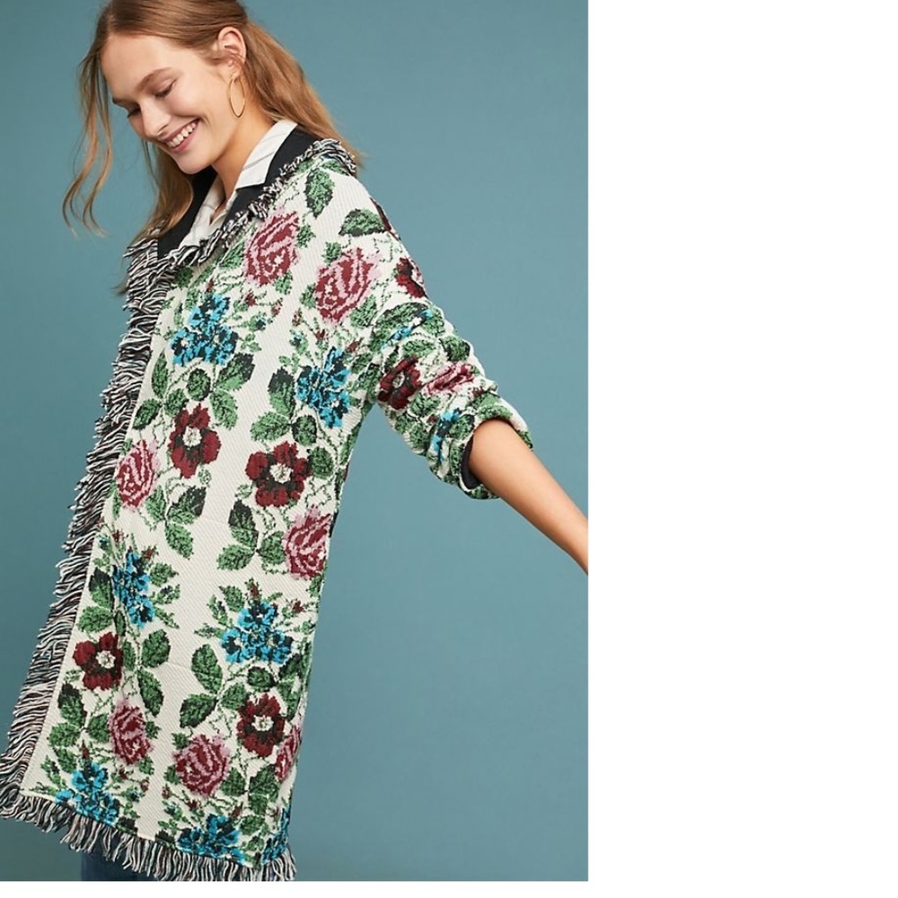 Anthropologie Floral Intarsia Cardigan new